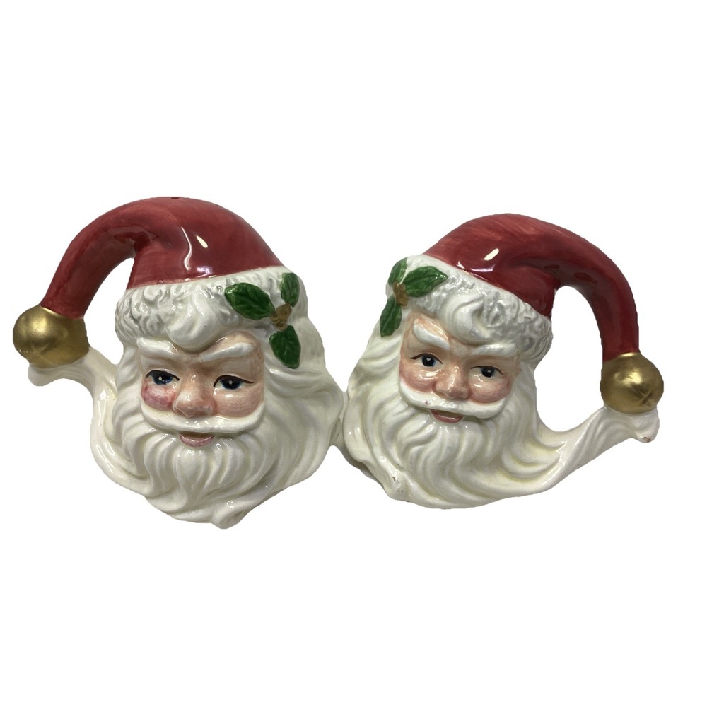 Santa Face Salt Pepper Shakers Fitz and Floyd Omnibus Christmas Vintage 1993 4"